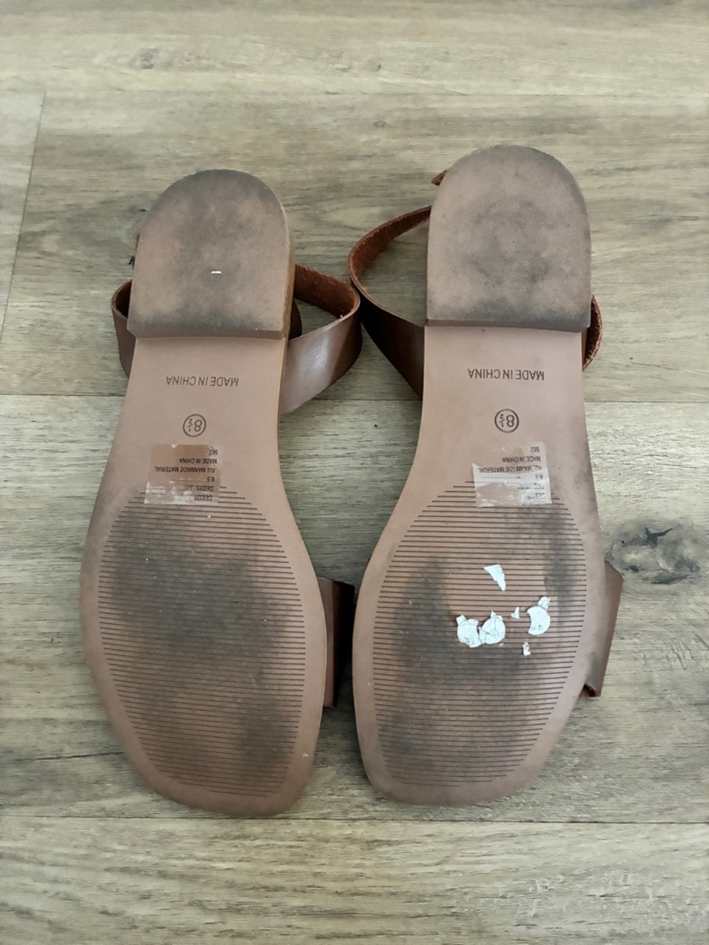 Steve Madden Brown Leather Ankle Strap Sandals Women Size 8.5 Studded Trim Flat - Picture 6 of 6
